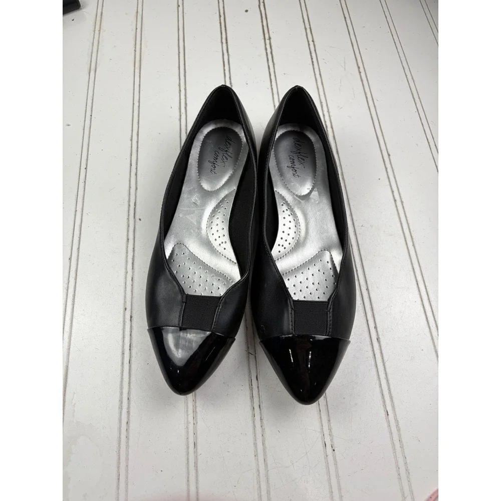 DEX FLEX by Payless Darla Pointed-Toe Black Leather Flats Women's Size 7